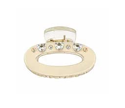 Заколка-крабик овальная 4 см со стразами Fashion пластиковая с пружинным зажимом Молочный