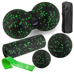 Набір для масажу та йоги PowerPlay PP_4093 EPP (3 м'ячики + валик масажер 15*5,3 см) Green + гумка 5,5 кг (PP_4093_Green)