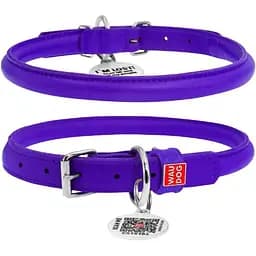 Ошейник для собак Waudog Glamour кожаный с QR паспортом, круглый, L, Д 13 мм, Дл 45-53 см (4820152561527)