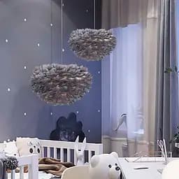 Светильник с натуральными перьями серого цвета Ø 60 см | Ст. AS 136-600 BK Line F