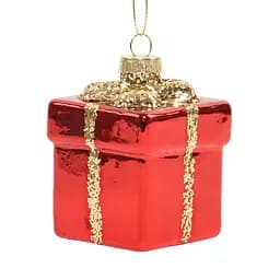 Елочное украшение "Подарок красный с золотой лентой" 6*6*7,3 см, YQ1409254