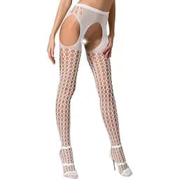 Еротичні колготки-бодістокінг Passion S006 white імітація панчох у велику сітку та пояси S/M/L