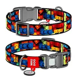 Нашийник для собак нейлоновий Waudog Nylon з QR паспортом малюнок Блоки S  - мініатюра 2