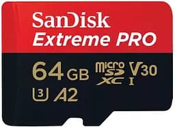 SanDisk Карта пам'яті microSD 64GB C10 UHS-I U3 R200/W90MB/s Extreme Pro V30 + SD