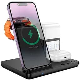 Зарядка Qi HOCO Crown 3-in-1 night light Wireless Fast Charger with clock clock |15W|