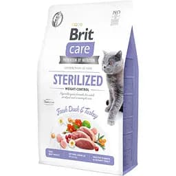Сухой корм для стерилизованных котов и котов с избыточным весом Brit Care Cat GF Sterilized Weight Control со свежей уткой и индейкой 2 кг