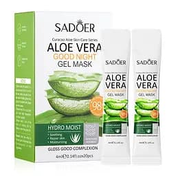 Нічна маска Sadoer для обличчя з алое вера Aloe Vera Good Night gel mask  4 мл х 20 шт.