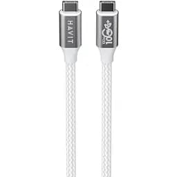Кабель Havit HV-CB6290 PD100W 5A USB-C to USB-C 1 м білий (HV-CB6290) - мініатюра 2