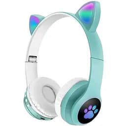 Навушники бездротові Cat Ear VZV-23M Bluetooth RGB з котячими вушками бірюзові