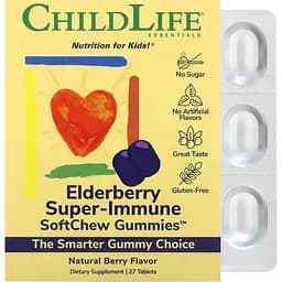 Дитячі жувальні таблетки ChildLife Essentials Elderberry Super-Immune SoftChew Gummies Natural Berry 27 таблеток 