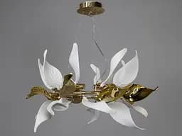 Красива підвісна люстра з порцеляновими елементами, 6 ламп, золото