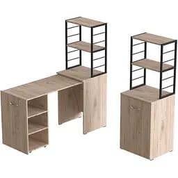 Стіл-тумба трансформер Смарт 4/1 з етажеркою Ferrum-decor 1430x1450x500 Чорний метал ДСП Дуб Сан-Марино 16 мм (FRD-105124)