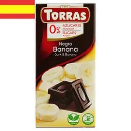 Шоколад чорний Torras з бананом без цукру 75 г