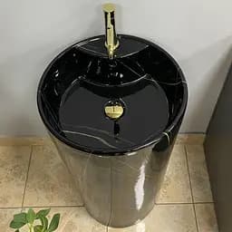 Умивальник підлоговий VBI Bolonia M black marble VBI-019026, Чорний матовий - мініатюра 3