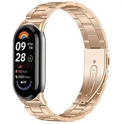 Ремешок для фитнес-браслета Tamister для Xiaomi Mi Band 8 и 9 Type C металлический с застежкой розовое золото