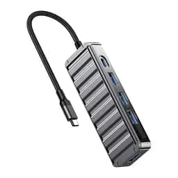USB-Хаб XO HUB015 5 in 1 мultifunctional Docking Station Тьмяно-Прозорий - мініатюра 4