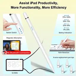 Стилус для iPad з USB-C Швидке заряджання, віддання долоні та нахил, сумісний з iPad 6/7/8/9/10, Air 3/4/5, Mini 5/6, Pro 11"/12 - мініатюра 5