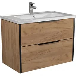 Тумба Мойдодир Line Craft 80 з умивальником Rodeo 80 дуб крафт/Чорний