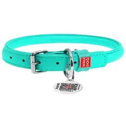 Нашийник для собак Waudog Glamour, круглий, шкіряний, з QR паспортом, M, 33-41х1 см, ментоловий