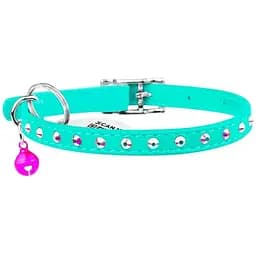 Ошейник для кошек Waudog Glamour кожаный с эластичной вставкой и стразами 22-30х0.9 см ментоловый