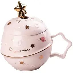 Чашка керамическая Happy Life Space Walk с крышкой и ложкой белая 400 мл HP8226W