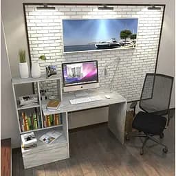 Стол компьютерный письменный для дома c 4 ячейками и ящиком из ДСП II FST-5 Бетон