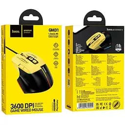 Миша провідна ігрова USB HOCO GM31 3600dpi RGB підсвічування чорно-жовте - мініатюра 4