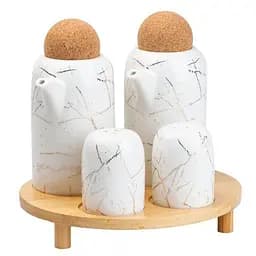 Набір баночок для спецій та рідини JA7841 органайзер 4 предмети для спецій з дерев'яною підставкою Білий