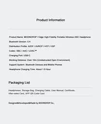 Навушники Moondrop Edge Hi-Fi з ANC, складні та легкі (сірі) - мініатюра 9