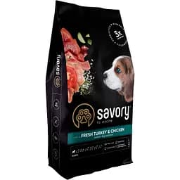 Сухий корм для цуценят Savory Puppy rich in Fresh Turkey & Chicken зі свіжим м'ясом індички та курки 12 кг