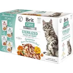 Корм влажный для стерилизованных кошек Brit Care Flavour box Sterilized филе в соусе набор паучей 12 х 85 г
