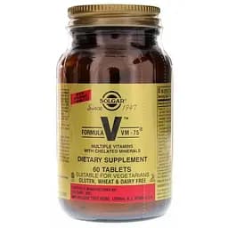 Мультивітаміни та хелатні мінерали Solgar Formula V VM-75, 60 таблеток
