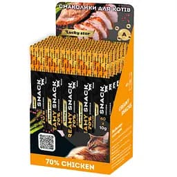 Пюре лагідне для котів з м'яса курки Lucky Star в шоубоксі 400 г (40 стіків по 10 г)