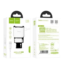 Мережевий зарядний пристрій Hoco C59A 2 USB білий з кабелем Lightning - мініатюра 4