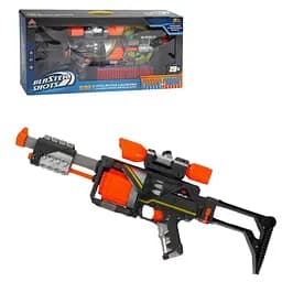 Бластер с барабаном, патронами и мишенями, съемный прицел и пример