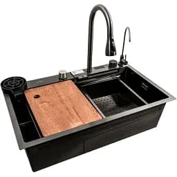 Кухонна мийка Platinum Handmade Водоспад 75x45G чорна