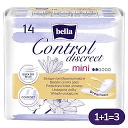 Прокладки урологические Bella Control Discreet Mini 1+1=3 42 шт. (3 уп. х 14 шт.)