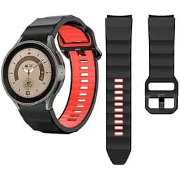 Ремешок для Samsung Galaxy Watch 5 44mm - черно-красный ширина крепления 20мм силикон размер L Watchbands Ribbed (W11-4WB12244133)