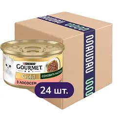 Упаковка вологого корму для котів Gourmet Gold Соковита насолода з лососем 2.04 кг (85 г x 24 шт.)