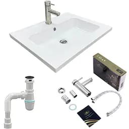 Раковина накладная Adamant FLATE 60, прямоугольная, с сифоном Click-Clack + смеситель (4824296207701)