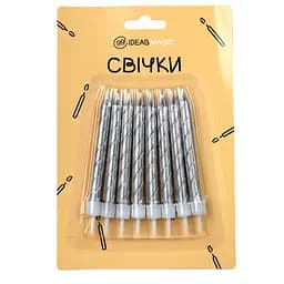 Свічка спіраль металік срібляста 8 шт 7,5 см