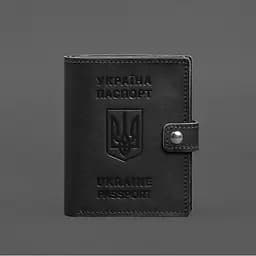 Шкіряна обкладинка-портмоне на паспорт з гербом України 25.1 Чорна - мініатюра 8