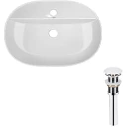 Умивальник Qtap Scorpio накладний овальний 610x400x120 мм White + донний клапан PU02, Білий