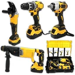 Акумуляторний набір інструментів 28V у кейсі дриль шурупокрут ударний гайковер болгарка перфоратор Жовто-чорний