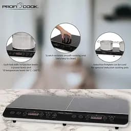 Плита індукційна 2000Вт+1500Вт на дві конфорки Profi Cook PC-DKI 1067 - мініатюра 3