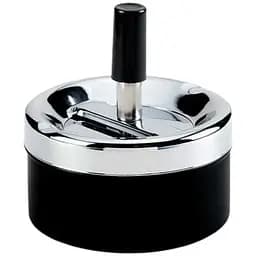 Попільничка Atomic кругла-дзига 9 см чорний матовий-хром