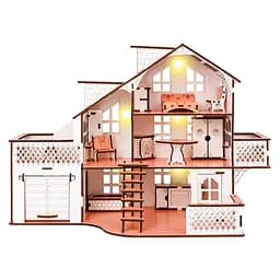 Кукольный дом GoodPlay, с гаражом и подсветкой, розовый (B011)