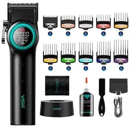 Аккумуляторная машинка для стрижки VGR V-001, 10 насадок, 9000 RPM, АКБ 4600 mAh, LED дисплей