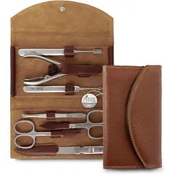 Маникюрный набор Nippes Solingen Классик, из нержавеющей стали, кожаный футляр, коричневый, 7 предметов