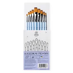 Набір пензлів Синтетика плоска, довга ручка (9 шт), 6604ASET